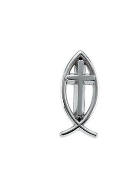 14K White Gold Ichthus with Cross Lapel Pin