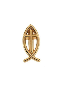 14K White Gold Ichthus with Cross Lapel Pin
