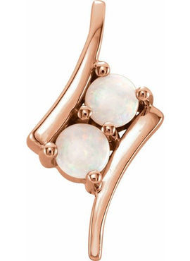 14K White Gold Natural White Opal Two-Stone Pendant