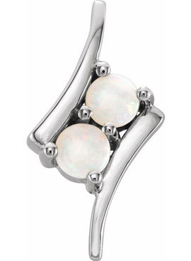 14K White Gold Natural White Opal Two-Stone Pendant