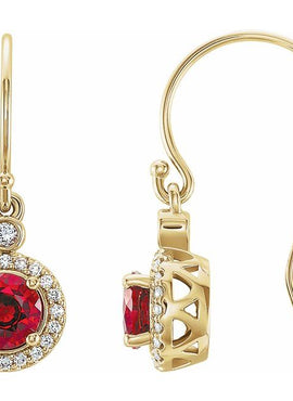 14K White Gold Lab-Grown Ruby & 1/8 CTW Natural Diamond Halo-Style Earrings