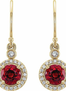 14K White Gold Lab-Grown Ruby & 1/8 CTW Natural Diamond Halo-Style Earrings