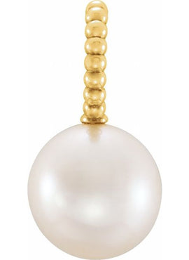 14K Yellow Gold Cultured White Freshwater Pearl Beaded Pendant
