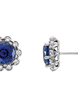 14K Yellow Gold 3.2 mm Natural Blue Sapphire & 1/8 CTW Natural Diamond Earrings