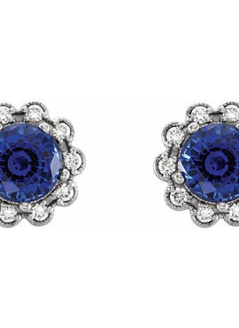 14K Yellow Gold 3.2 mm Natural Blue Sapphire & 1/8 CTW Natural Diamond Earrings
