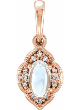 14K White Gold Natural Rainbow Moonstone & .03 CTW Natural Diamond Clover Pendant