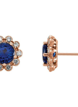 14K Yellow Gold 3.2 mm Natural Blue Sapphire & 1/8 CTW Natural Diamond Earrings