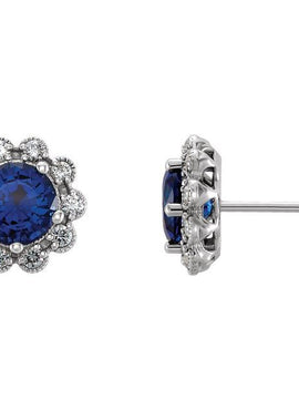 14K Yellow Gold 3.2 mm Natural Blue Sapphire & 1/8 CTW Natural Diamond Earrings
