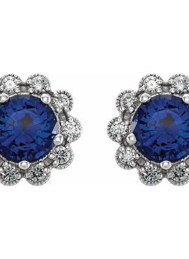 14K Yellow Gold 3.2 mm Natural Blue Sapphire & 1/8 CTW Natural Diamond Earrings