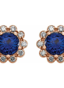 14K Yellow Gold 3.2 mm Natural Blue Sapphire & 1/8 CTW Natural Diamond Earrings