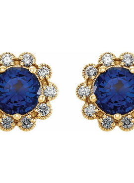 14K Yellow Gold 3.2 mm Natural Blue Sapphire & 1/8 CTW Natural Diamond Earrings