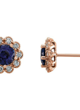 14K Yellow Gold 3.2 mm Natural Blue Sapphire & 1/8 CTW Natural Diamond Earrings