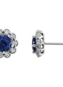 14K Yellow Gold 3.2 mm Natural Blue Sapphire & 1/8 CTW Natural Diamond Earrings