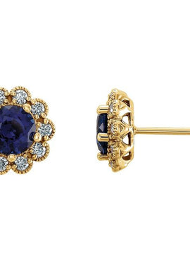 14K Yellow Gold 3.2 mm Natural Blue Sapphire & 1/8 CTW Natural Diamond Earrings