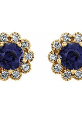 14K Yellow Gold 3.2 mm Natural Blue Sapphire & 1/8 CTW Natural Diamond Earrings
