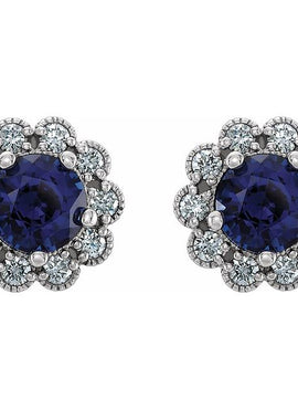 14K Yellow Gold 3.2 mm Natural Blue Sapphire & 1/8 CTW Natural Diamond Earrings