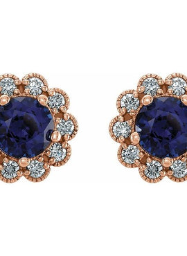 14K Yellow Gold 3.2 mm Natural Blue Sapphire & 1/8 CTW Natural Diamond Earrings