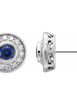 14K White Gold Lab-Grown Blue Sapphire & 1/4 CTW Natural Diamond Halo-Style Earrings