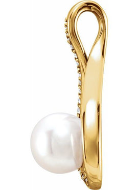 14K White Gold Cultured White Freshwater Pearl & .03 CTW Natural Diamond Pendant