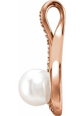 14K White Gold Cultured White Freshwater Pearl & .03 CTW Natural Diamond Pendant