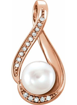 14K White Gold Cultured White Freshwater Pearl & .03 CTW Natural Diamond Pendant