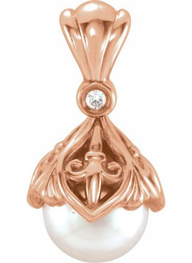 14K White Gold Cultured Freshwater Pearl & .02 CTW Natural Diamond Fleur-de-lis Pendant
