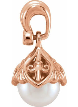 14K White Gold Cultured Freshwater Pearl & .02 CTW Natural Diamond Fleur-de-lis Pendant
