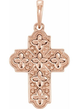14K White Gold Ornate Floral-Inspired Cross Pendant