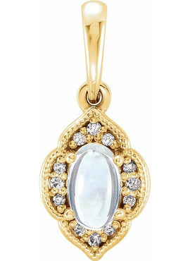 14K White Gold Natural Rainbow Moonstone & .03 CTW Natural Diamond Clover Pendant