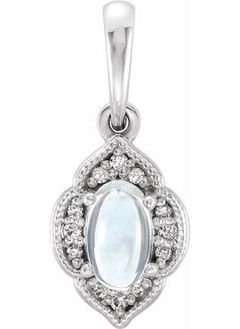 14K White Gold Natural Rainbow Moonstone & .03 CTW Natural Diamond Clover Pendant
