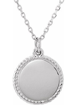 14K White Gold Engravable Round Rope Charm/Pendant