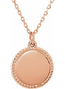 14K White Gold Engravable Round Rope Charm/Pendant