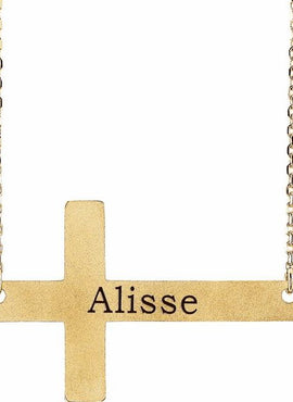 14K White Gold Engravable Sideways Cross 16-18