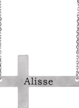 14K White Gold Engravable Sideways Cross 16-18