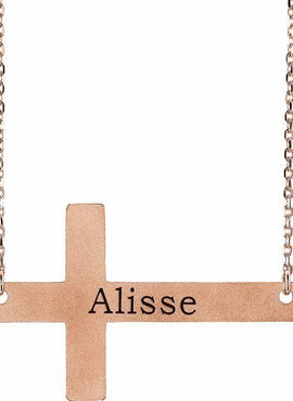 14K White Gold Engravable Sideways Cross 16-18