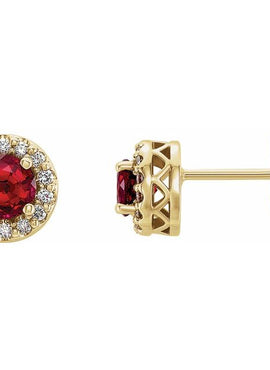14K Yellow Gold Lab-Grown Ruby & .08 CTW Natural Diamond Halo-Style Earrings