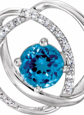 14K White Gold Natural Swiss Blue Topaz and 1/10 CTW Natural Diamond Pendant