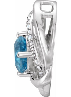 14K White Gold Natural Swiss Blue Topaz and 1/10 CTW Natural Diamond Pendant