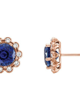 14K Yellow Gold 3.2 mm Natural Blue Sapphire & 1/8 CTW Natural Diamond Earrings