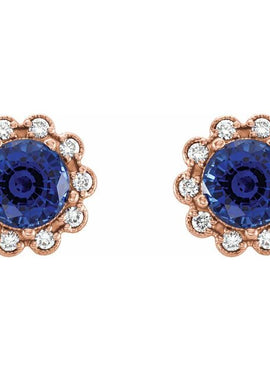 14K Yellow Gold 3.2 mm Natural Blue Sapphire & 1/8 CTW Natural Diamond Earrings