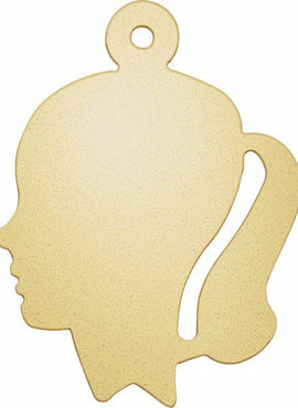 14K Rose Gold 20 Gauge Girl's Head Stamping with External Drilled Eyelet