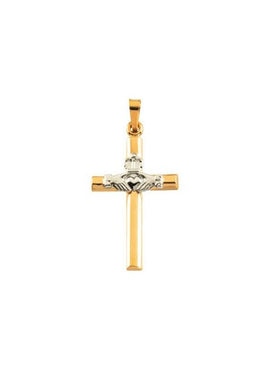 14K Yellow/White Gold 25x16 mm Hollow Claddagh Cross Pendant