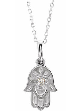 14K White Gold .03 CTW Natural Diamond Hamsa 16-18
