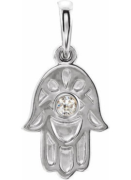 14K White Gold .03 CTW Natural Diamond Hamsa 16-18