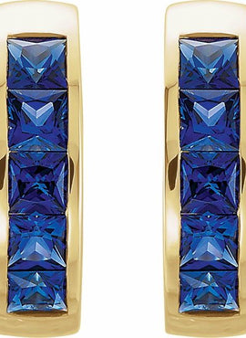 14K White Gold Lab-Grown Blue Sapphire Hoop Earrings