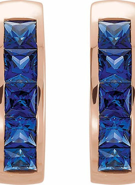 14K White Gold Lab-Grown Blue Sapphire Hoop Earrings