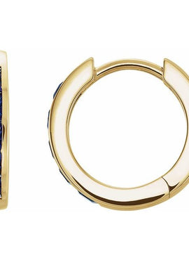 14K White Gold Lab-Grown Blue Sapphire Hoop Earrings