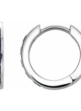 14K White Gold Lab-Grown Blue Sapphire Hoop Earrings