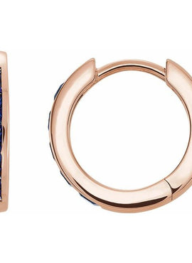 14K White Gold Lab-Grown Blue Sapphire Hoop Earrings