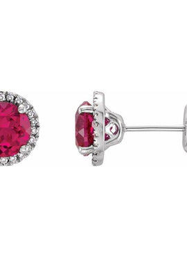 Sterling Silver Natural Mozambique Garnet & .01 CTW Natural Diamond Earrings